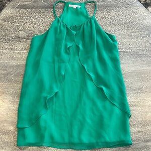 Double Zero Small Asymmetrical Ruffled Green Mini Dress